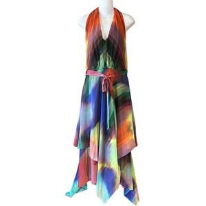 Suzi Chin for Maggy Boutique Multicolor Halter Maxi DressWomens Size 10 NWT